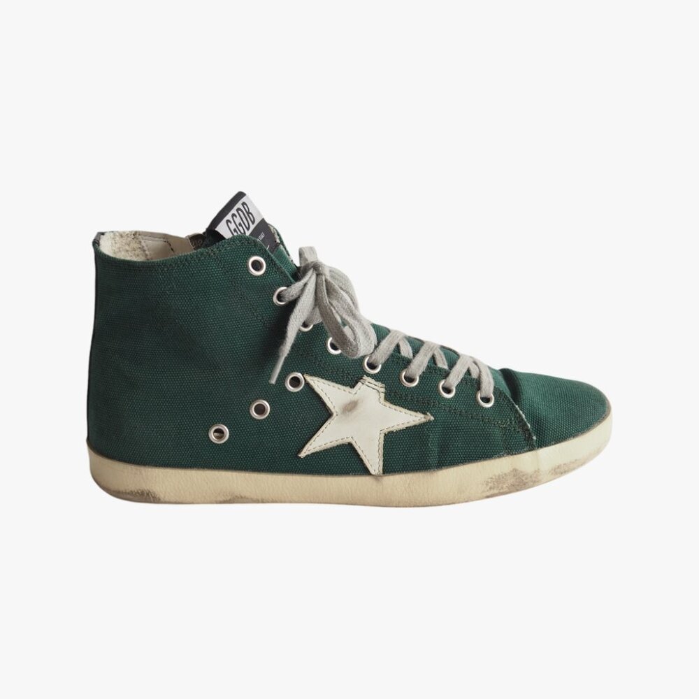 (RARE) GOLDEN GOOSE | CANVAS “FRANCY” GREEN WHITE HIGH TOP SNEAKERS